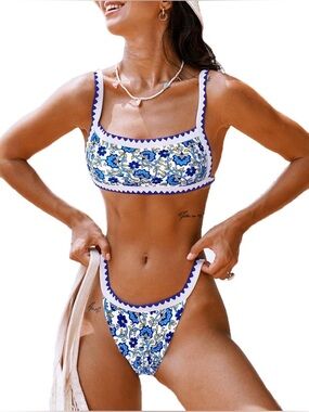 Sexy Brazilian Floral Bikini Top Crochet Sets Two Piece Bathing Suit